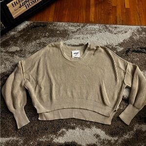 Aerie Ribbed Crew Neck Sweater in Beige